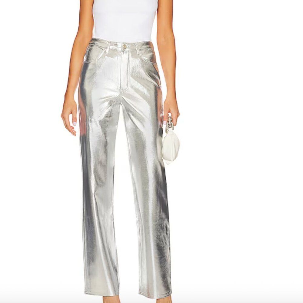 WeWoreWhat Silver Mirror Straight Leg Pants Women’s 24